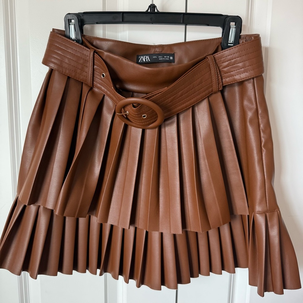 Zara Brown Pleated Mini Skirt